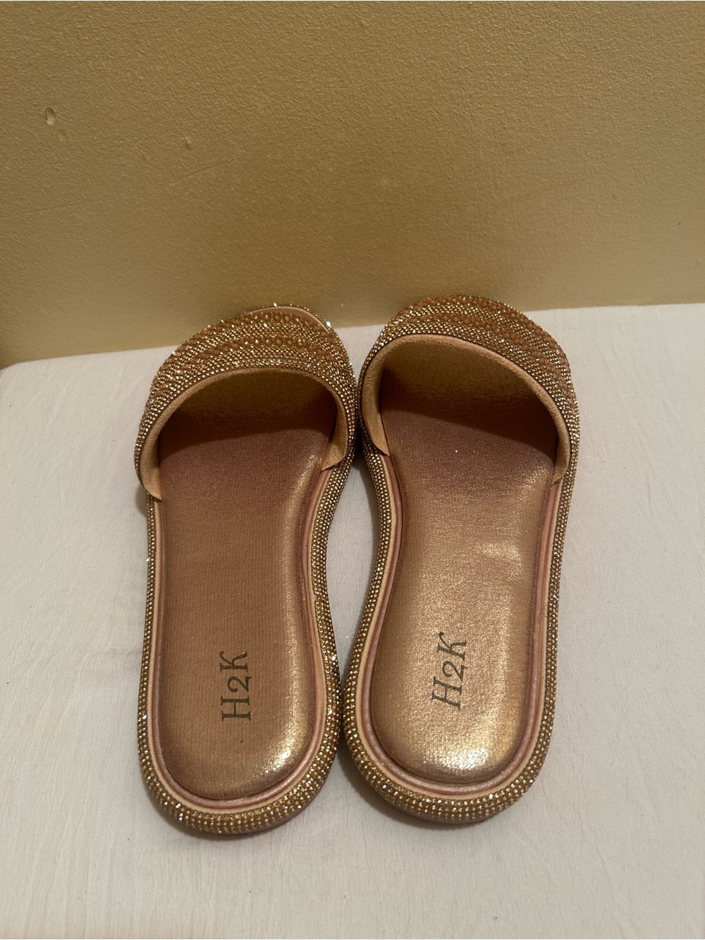 H2K Rose-Gold Embellished Slide Mules